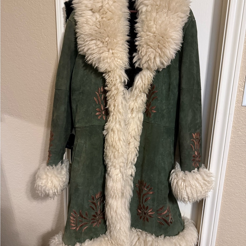Green Shearling-Trim Suede Coat - Women's Green Jacket